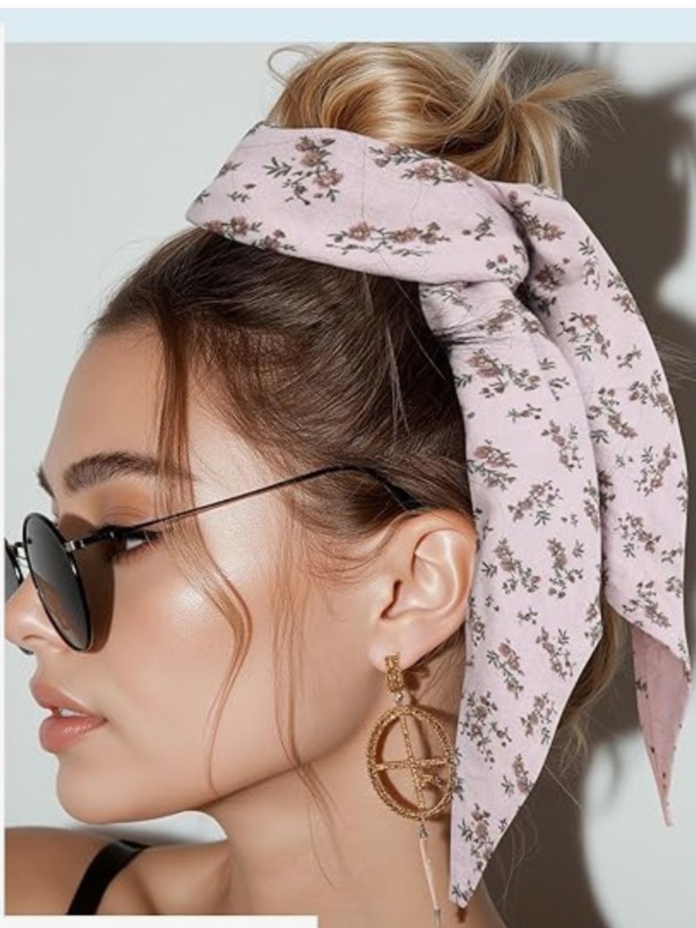 Light Pink Floral Print Hair Scarf Bandana Boho Head Wrap NEW